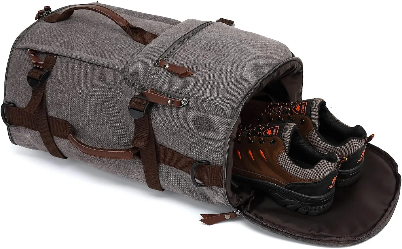 Gym Duffle Bag Backpack 4-Way Vintage canvas with Shoes Compartment for travel Sport Hiking laptop (Vintage grey) “X-Large