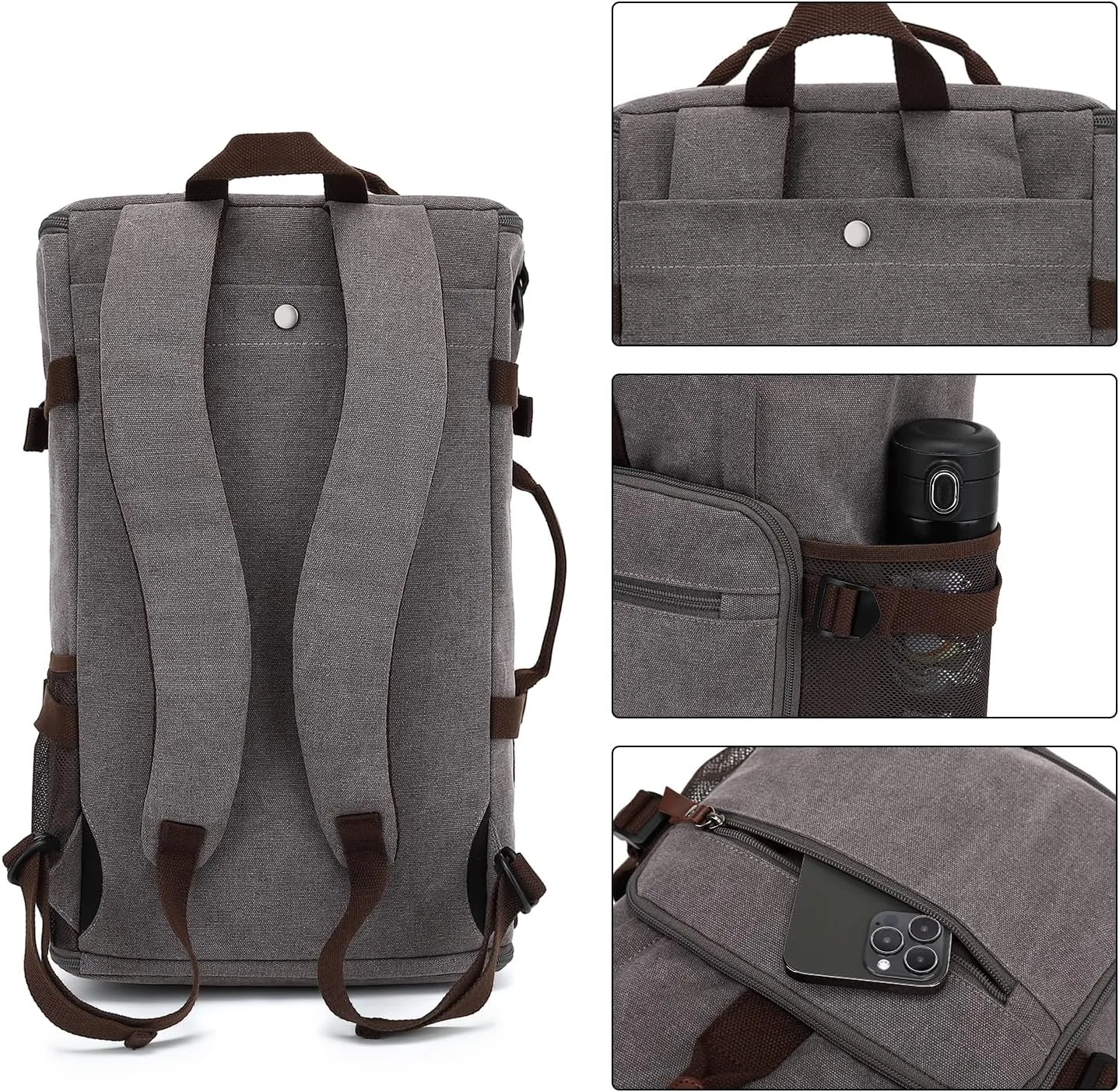 Gym Duffle Bag Backpack 4-Way Vintage canvas with Shoes Compartment for travel Sport Hiking laptop (Vintage grey) “X-Large
