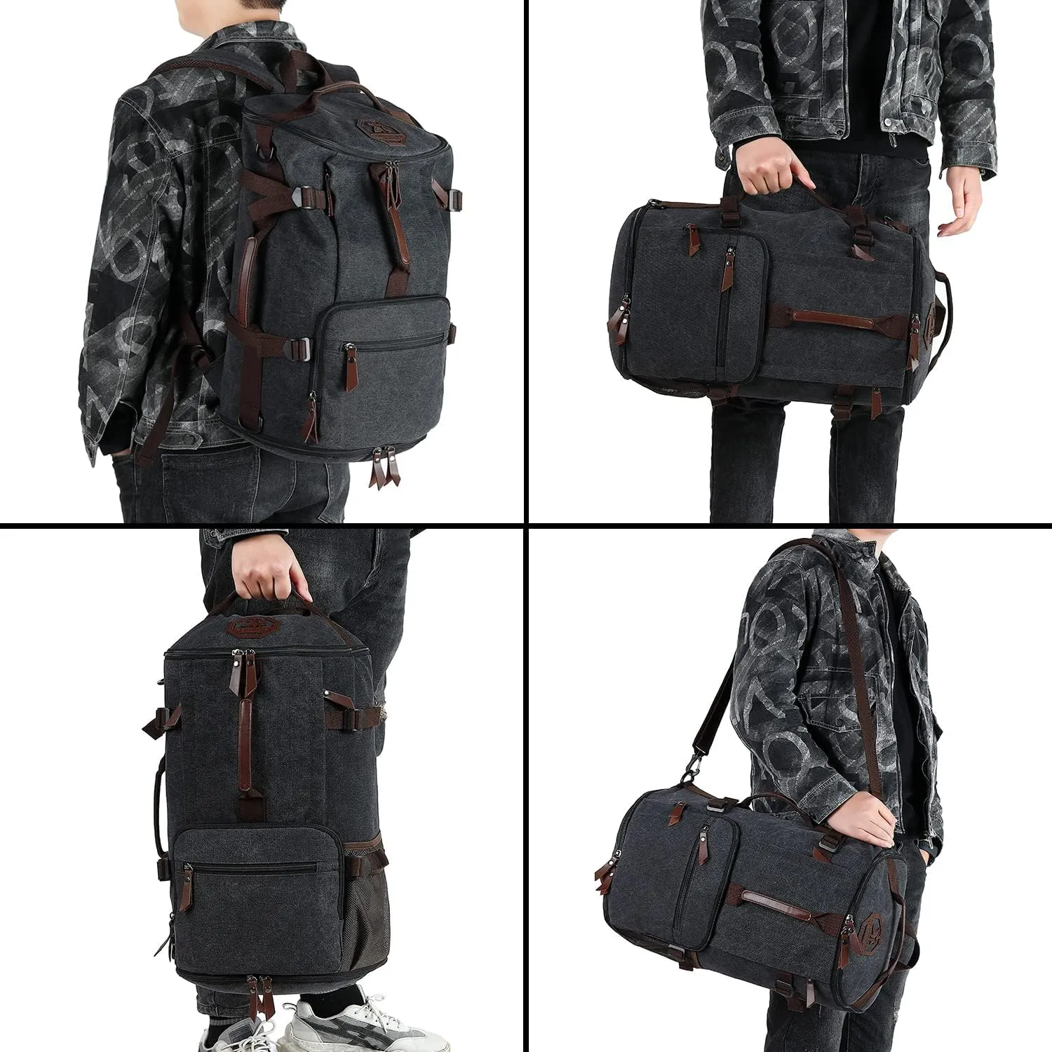 Gym Duffle Bag Backpack 4-Way Vintage canvas with Shoes Compartment for travel Sport Hiking laptop (Vintage grey) “X-Large