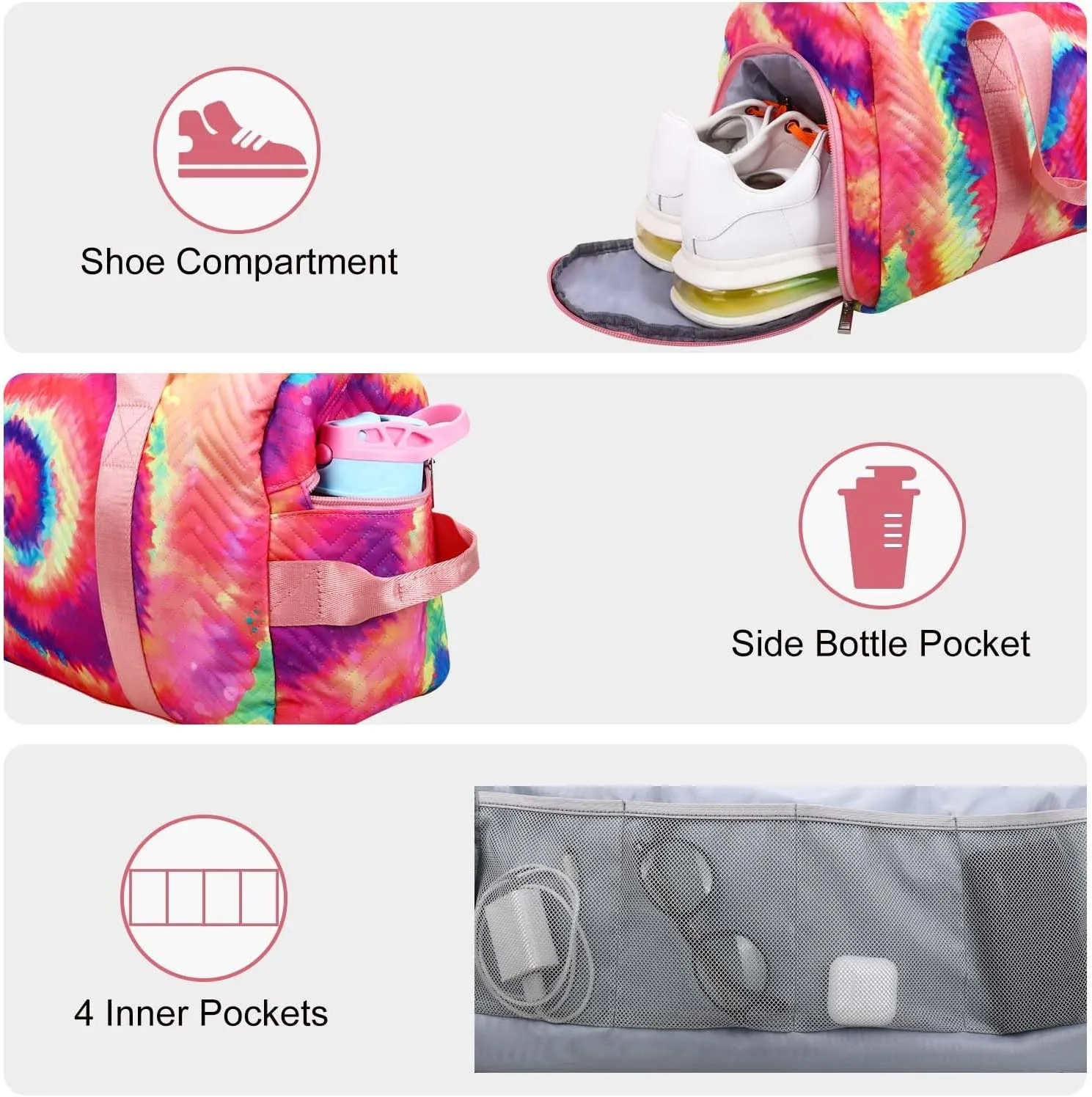 Gym Travel Duffle Bag for Girls - Gymnastics Sports Dance Bag with Shoe Compartment & Wet Pocket Panda Kids Travel Bag Teens Weekender Sleepover Carry On Bag