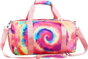 Gym Travel Duffle Bag for Girls - Gymnastics Sports Dance Bag with Shoe Compartment & Wet Pocket Panda Kids Travel Bag Teens Weekender Sleepover Carry On Bag