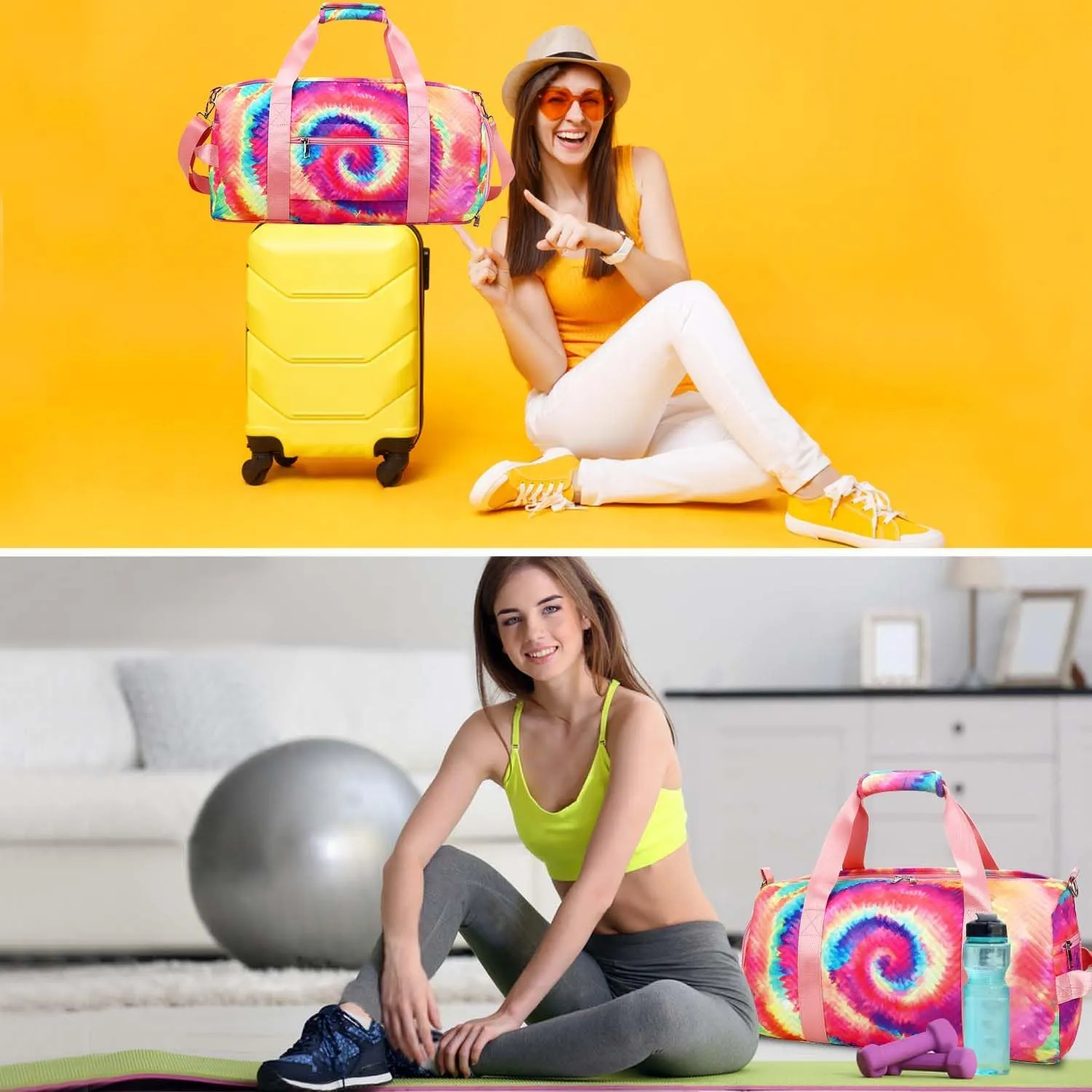 Gym Travel Duffle Bag for Girls - Gymnastics Sports Dance Bag with Shoe Compartment & Wet Pocket Panda Kids Travel Bag Teens Weekender Sleepover Carry On Bag