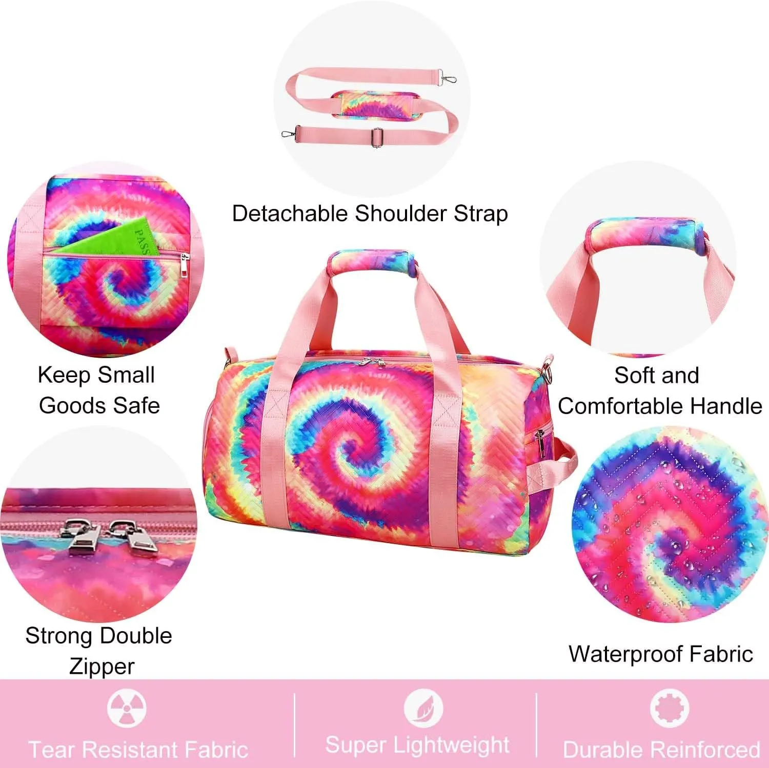 Gym Travel Duffle Bag for Girls - Gymnastics Sports Dance Bag with Shoe Compartment & Wet Pocket Panda Kids Travel Bag Teens Weekender Sleepover Carry On Bag
