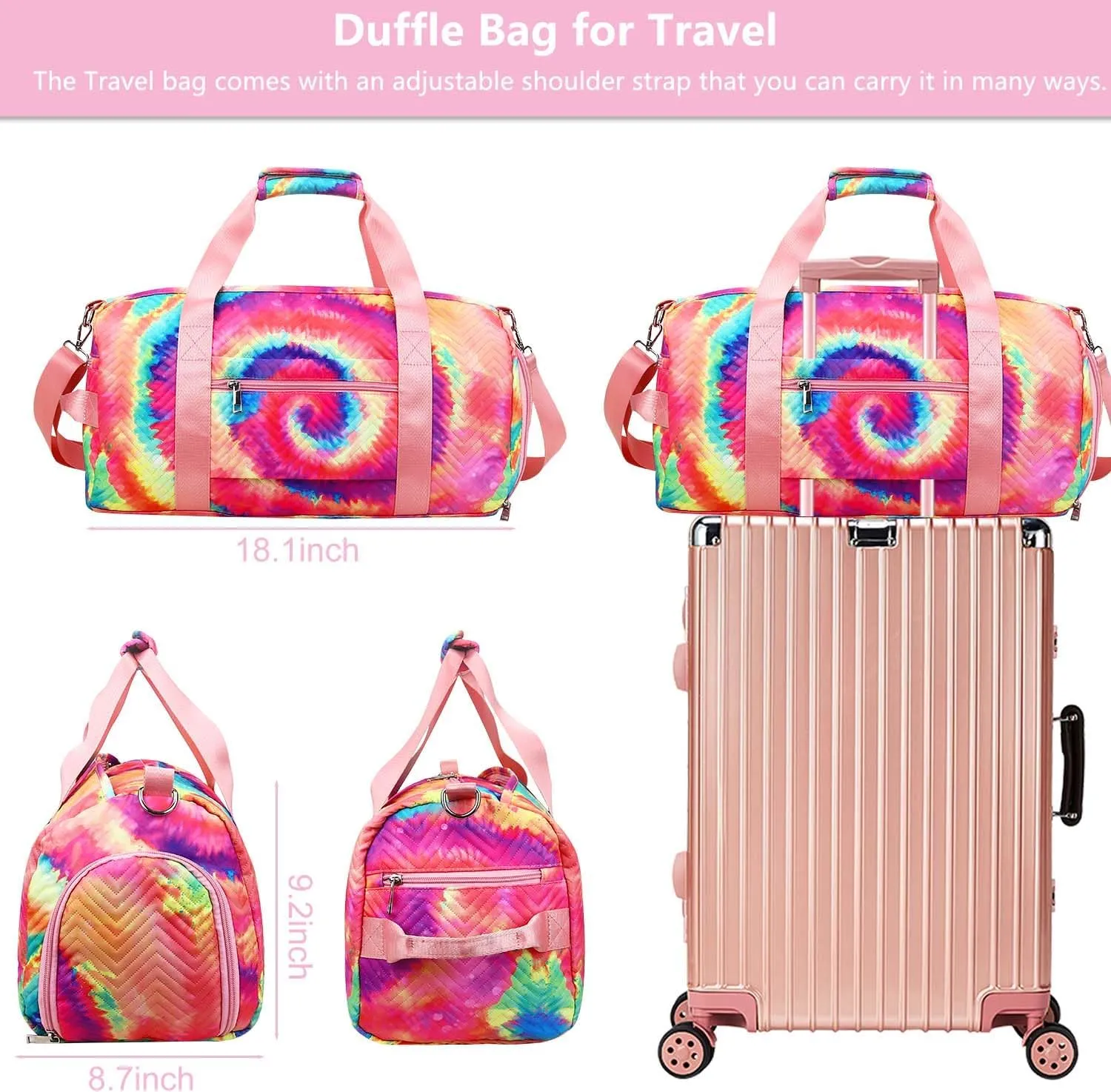 Gym Travel Duffle Bag for Girls - Gymnastics Sports Dance Bag with Shoe Compartment & Wet Pocket Panda Kids Travel Bag Teens Weekender Sleepover Carry On Bag