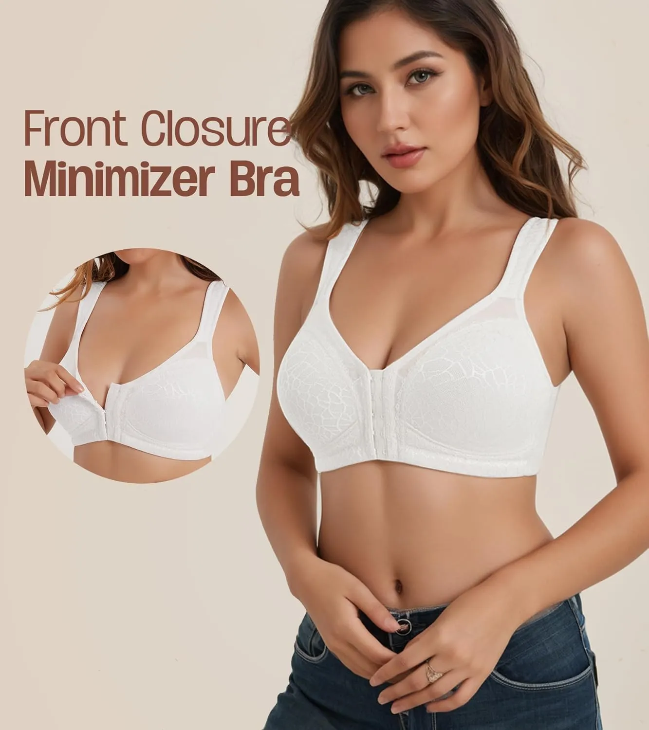 HACI Front Closure Posture Bra Back Support Unpadded Wireless Support Everyday