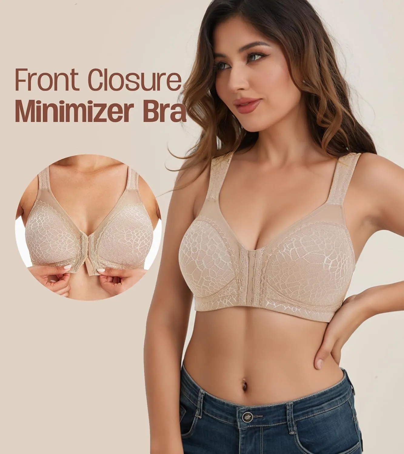 HACI Front Closure Posture Bra Back Support Unpadded Wireless Support Everyday