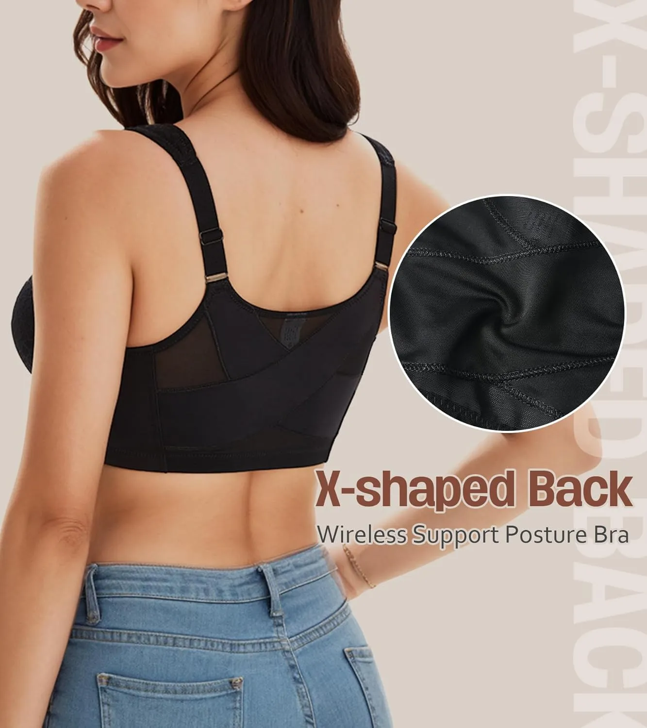 HACI Front Closure Posture Bra Back Support Unpadded Wireless Support Everyday