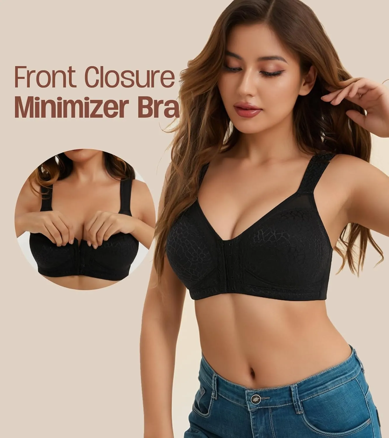 HACI Front Closure Posture Bra Back Support Unpadded Wireless Support Everyday