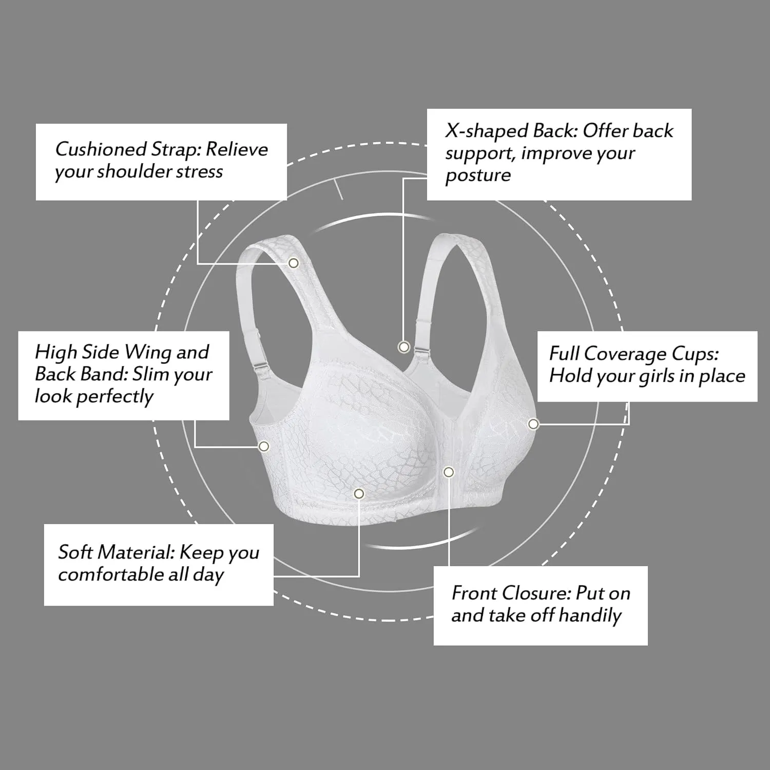 HACI Front Closure Posture Bra Back Support Unpadded Wireless Support Everyday