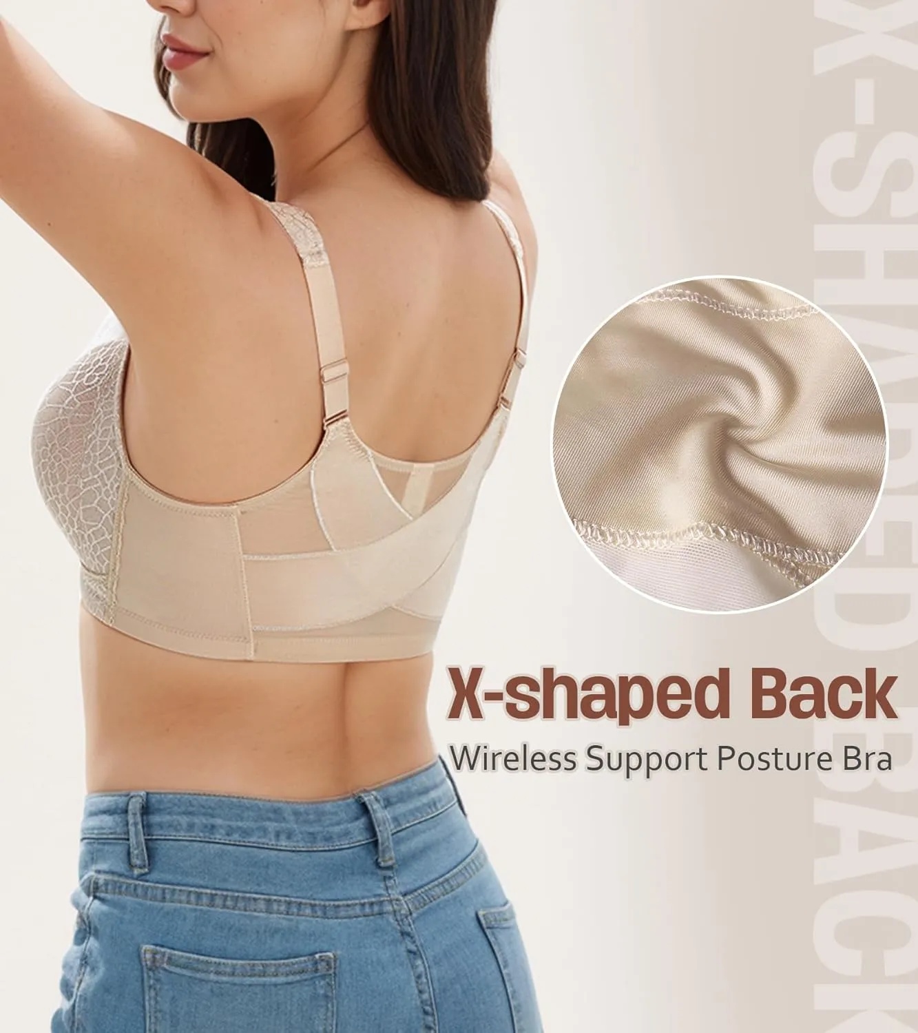 HACI Front Closure Posture Bra Back Support Unpadded Wireless Support Everyday