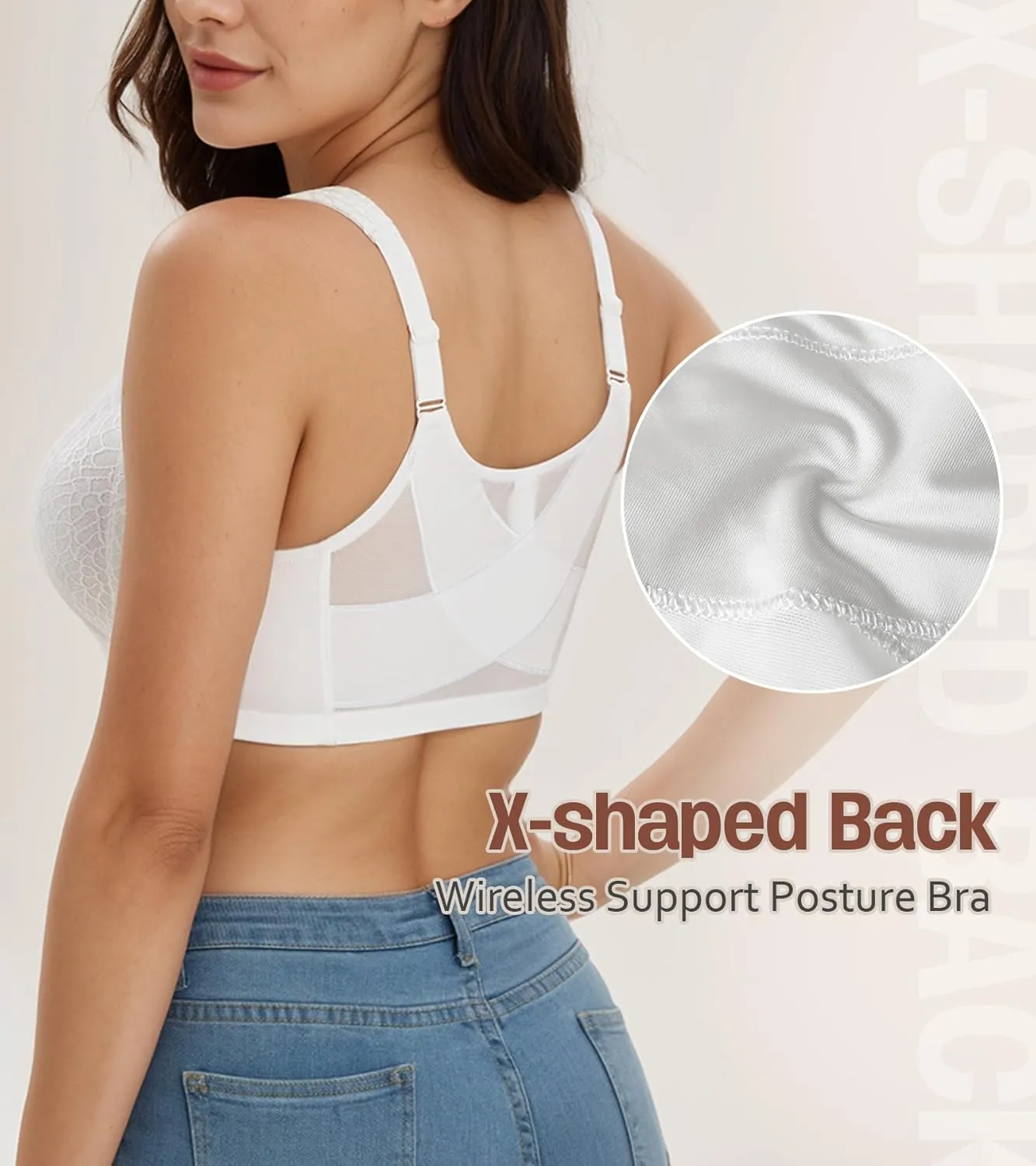 HACI Front Closure Posture Bra Back Support Unpadded Wireless Support Everyday
