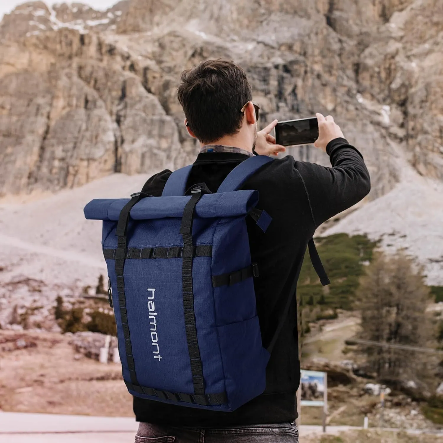 Haimont Roll Top Laptop Backpack Water Resistant Travel Casual Daypack Backpack for Outdoors Camping, Hiking, Unisex, 20L, Navy Blue