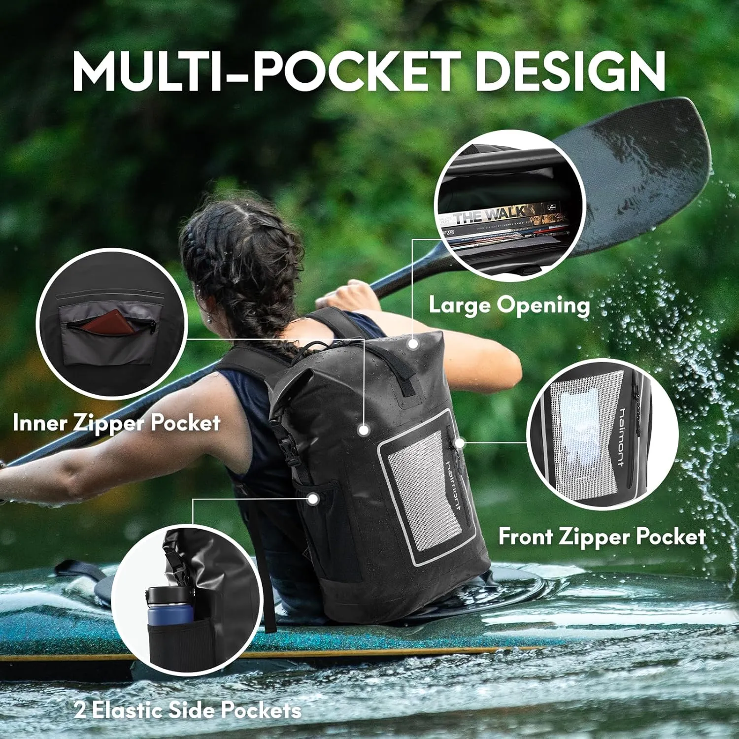 Haimont Waterproof Backpack Dry Bag Floating Roll Top Dry Sack Durable Backpack for Kayaking, Surfing, Rafting, Fishing, 30L