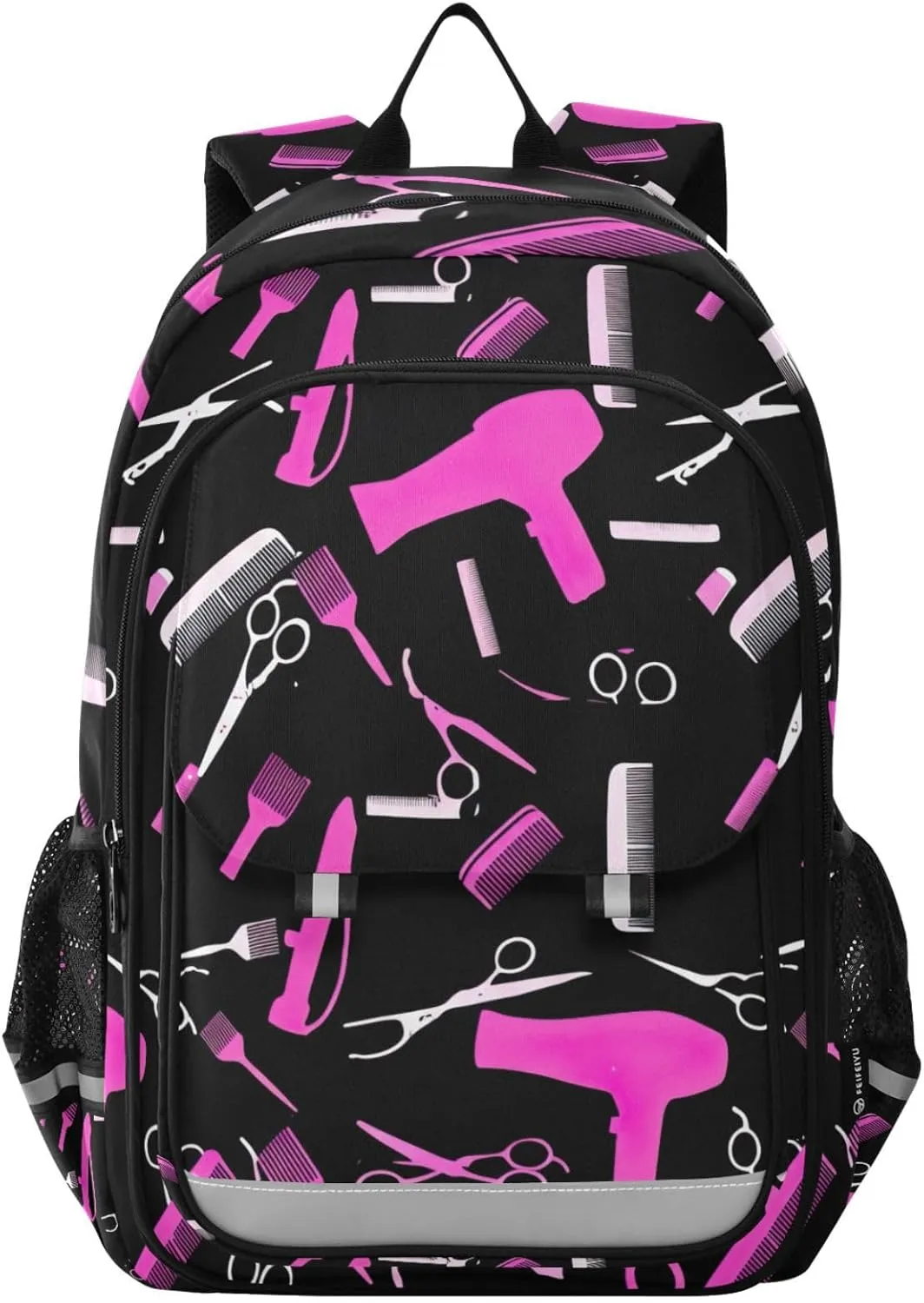 Hairdressing Tools Scissors Pink Black Children Backpack, Elementary School Backpack for Girls, Travel Bags for Kids