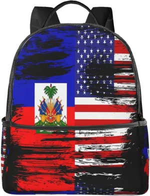 Haiti Haitian American Flag Casual Backpacks Laptop Backpack Carry-on Daypack Sports Travel Rucksack Lightweight Working Bag for Outdoor Hiking Cycling Walking