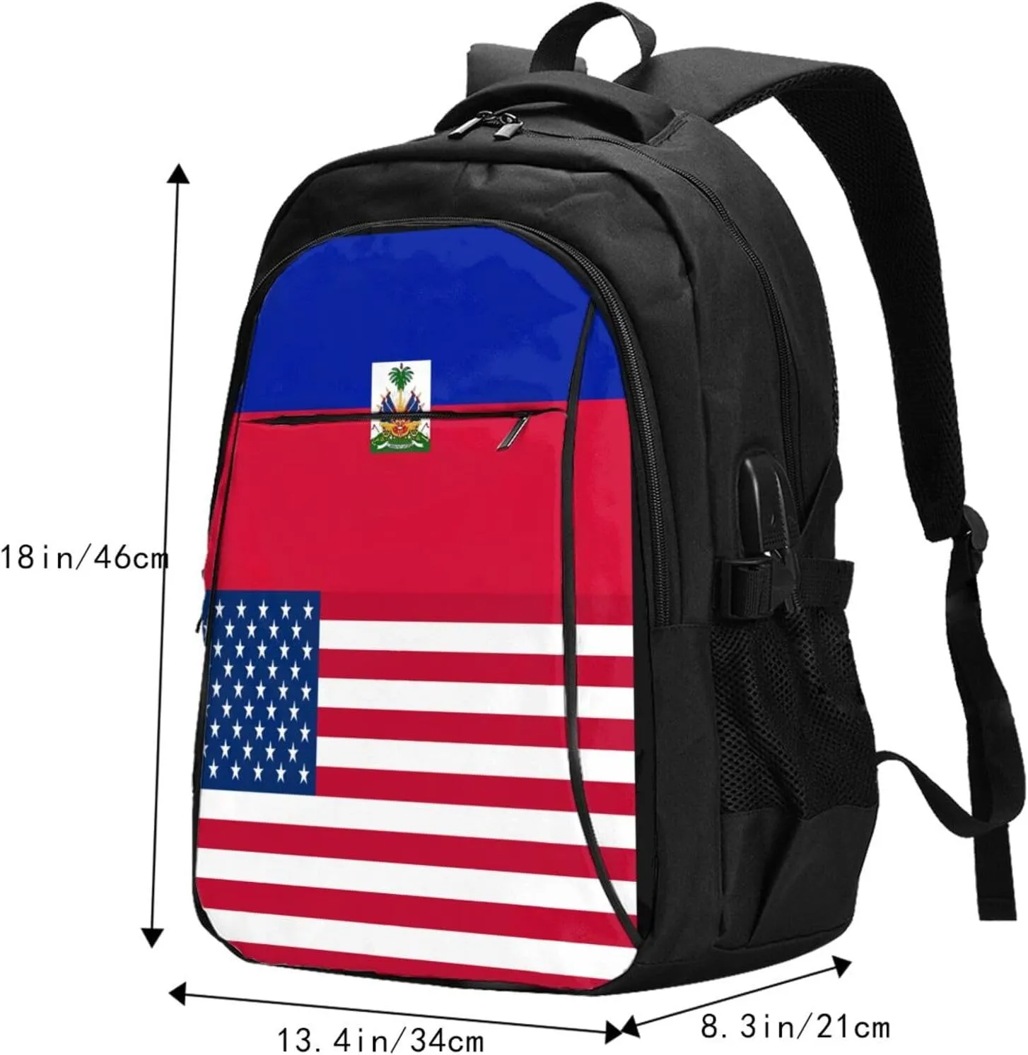 Haiti Haitian American Flag Travel Backpacks Casual Backpack Large Capacity Laptop Rucksack Luggage Daypacks with USB Charging Port Multi-Pockets Bags for Hiking