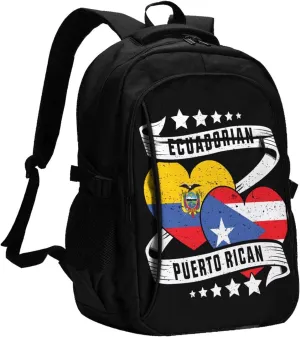 Half Ecuadorian Half Puerto Rican Travel Backpacks Casual Backpack Large Capacity Laptop Rucksack Luggage Daypacks with USB Charging Port Multi-Pockets Bags for Hiking