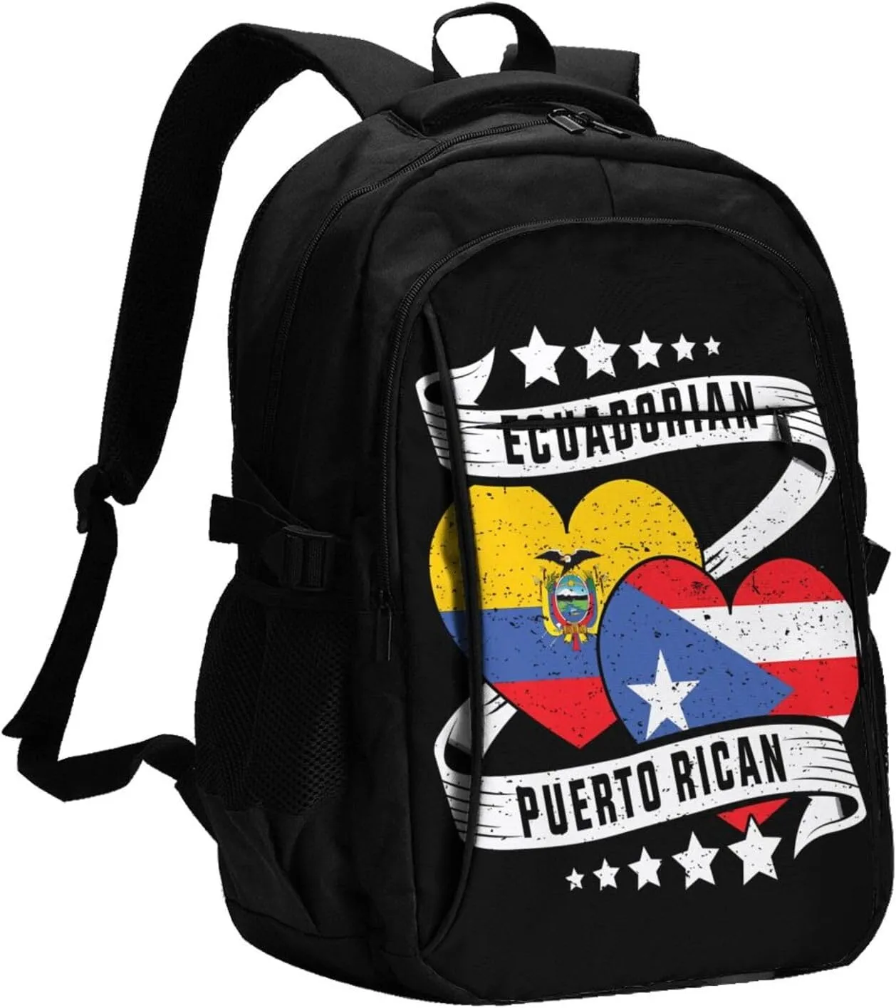 Half Ecuadorian Half Puerto Rican Travel Backpacks Casual Backpack Large Capacity Laptop Rucksack Luggage Daypacks with USB Charging Port Multi-Pockets Bags for Hiking