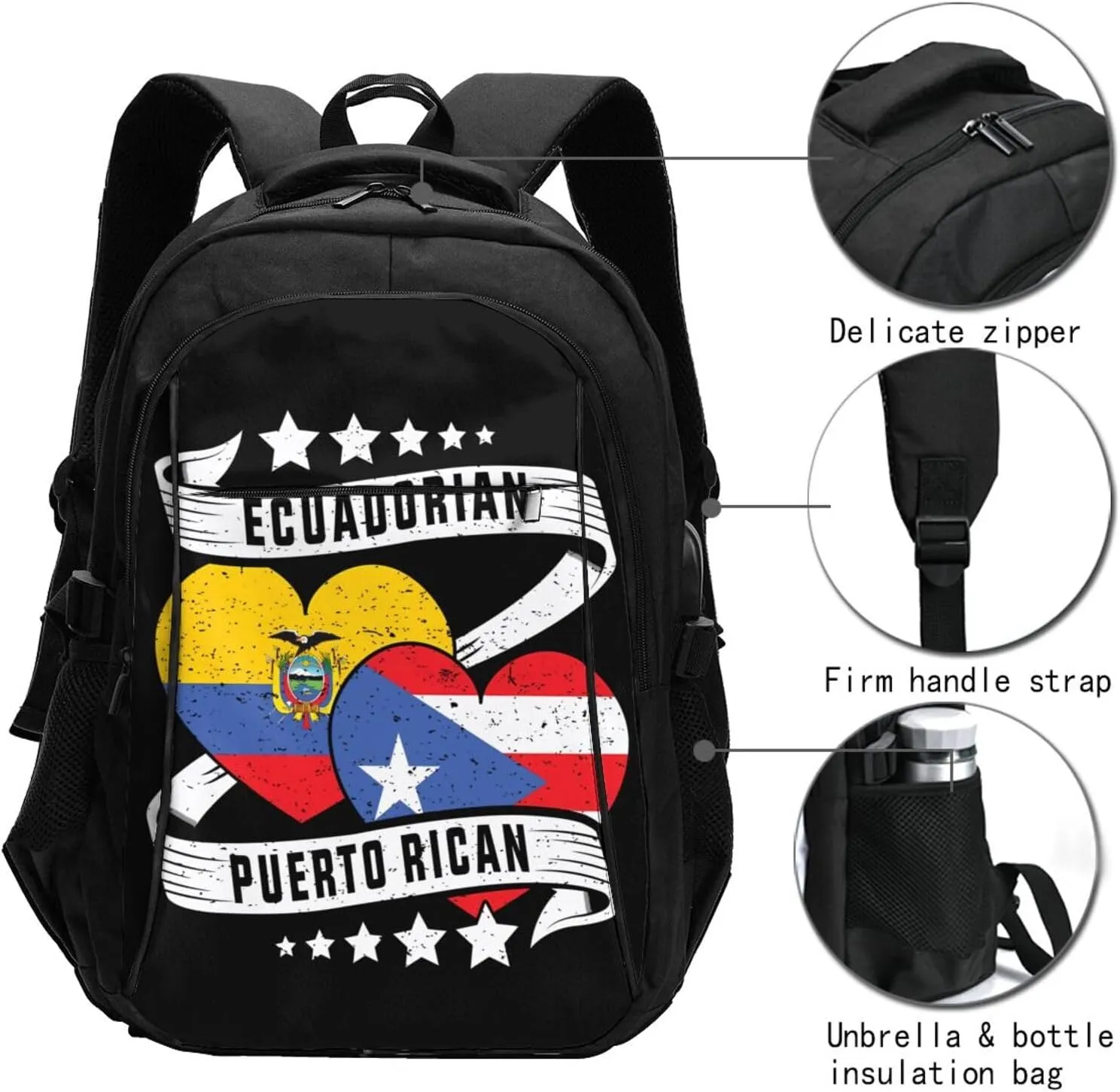 Half Ecuadorian Half Puerto Rican Travel Backpacks Casual Backpack Large Capacity Laptop Rucksack Luggage Daypacks with USB Charging Port Multi-Pockets Bags for Hiking