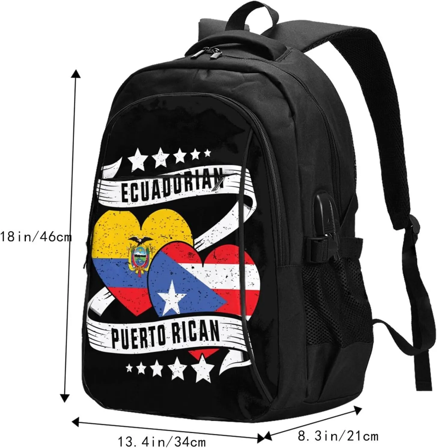 Half Ecuadorian Half Puerto Rican Travel Backpacks Casual Backpack Large Capacity Laptop Rucksack Luggage Daypacks with USB Charging Port Multi-Pockets Bags for Hiking
