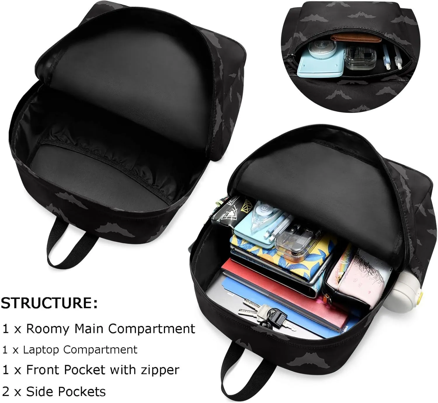 Halloween Dark Night Bats Large Canvas Backpack Durable Travel Shoulder Daypack for Unisex School Bookbag Beach Work Hiking Fit 16.5 Inch Notebook