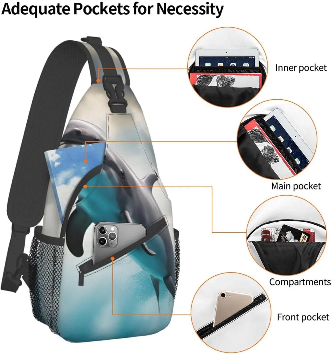 Halloween Flying Bats 1 Printed Canvas Sling Bag Crossbody Backpack, Hiking Daypack Chest Bag For Women Men