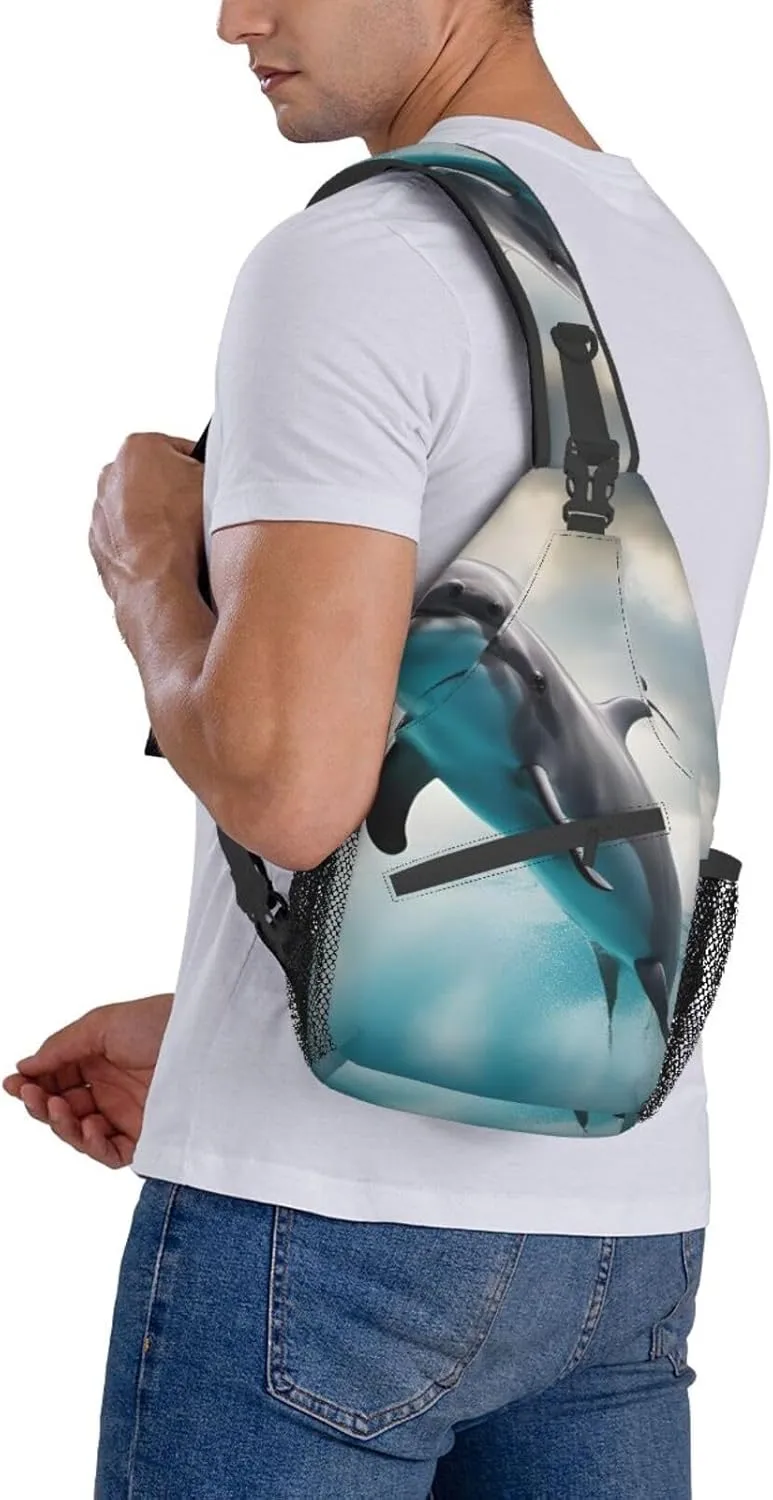 Halloween Flying Bats 1 Printed Canvas Sling Bag Crossbody Backpack, Hiking Daypack Chest Bag For Women Men