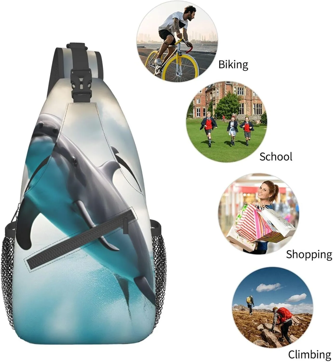 Halloween Flying Bats 1 Printed Canvas Sling Bag Crossbody Backpack, Hiking Daypack Chest Bag For Women Men