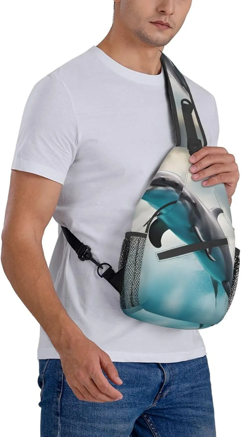 Halloween Flying Bats 1 Printed Canvas Sling Bag Crossbody Backpack, Hiking Daypack Chest Bag For Women Men