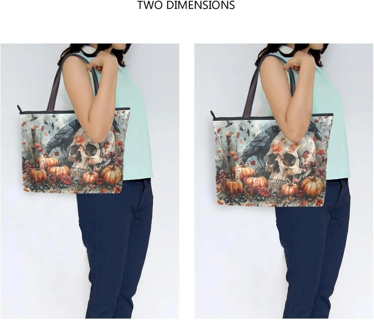 Halloween Skull Crow Tote Bag for Women Durable Designer Handbag with Zipper for Daily Use Travel L