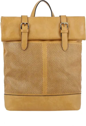 Handbag Republic Fashion Laser Cut Roll up Daily School Casual Travel Backpack (Tan)