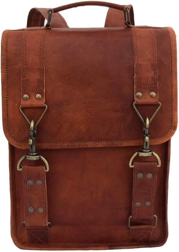 Handcrafted Full Grain Vintage Leather Backpack Shoulder Bag, 13 Inch Laptop MacBook Rucksack Handbags For Men and Women