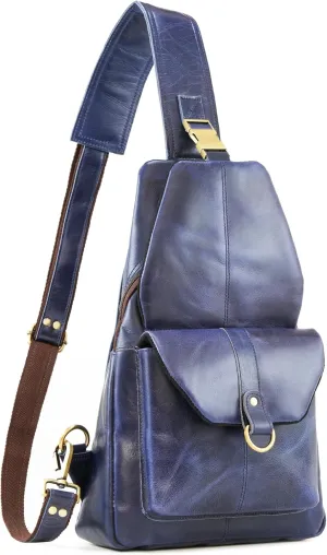 Handmade World Genuine Leather Crossbody Backpack Chest Shoulder Sling Bag Travel Hiking for Men Purse Daypack