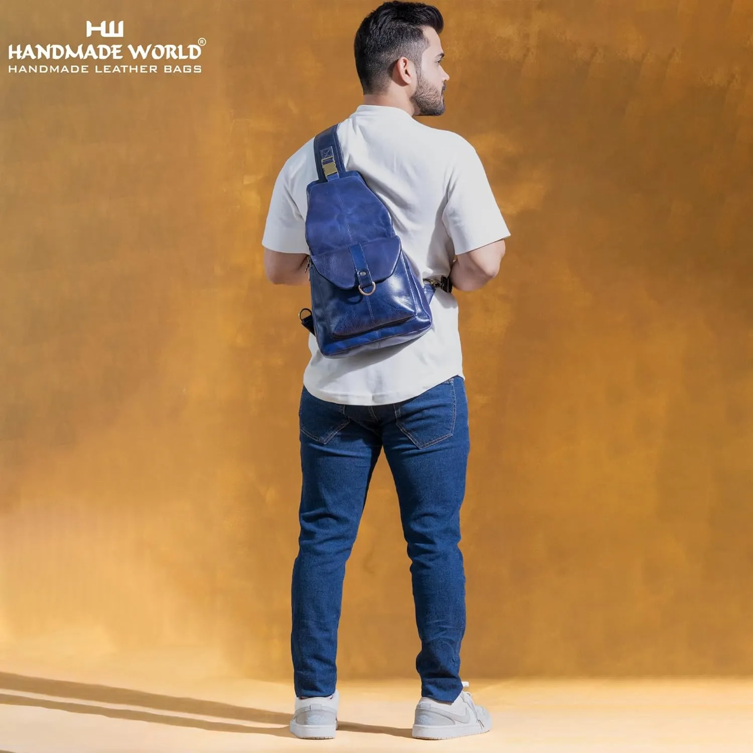Handmade World Genuine Leather Crossbody Backpack Chest Shoulder Sling Bag Travel Hiking for Men Purse Daypack
