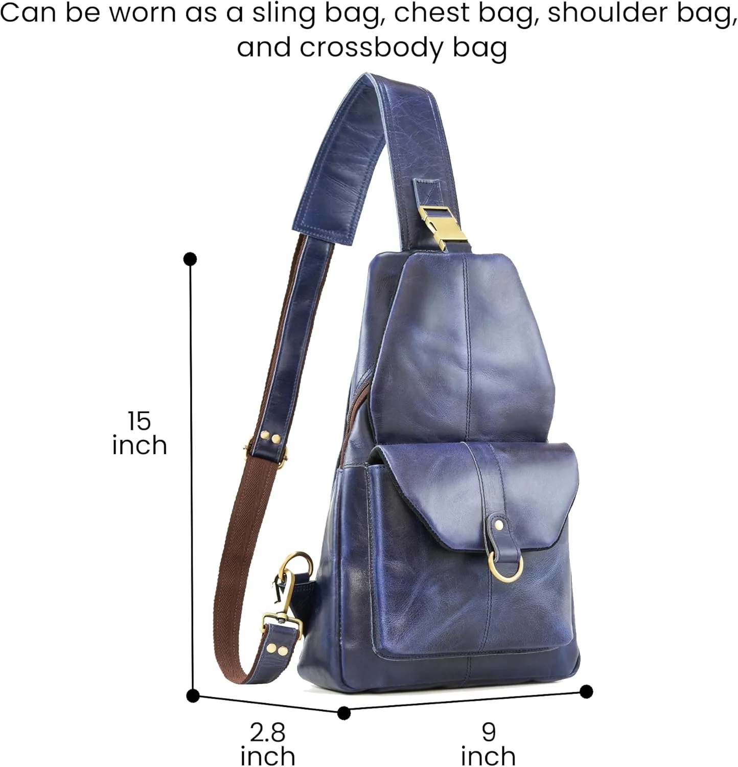Handmade World Genuine Leather Crossbody Backpack Chest Shoulder Sling Bag Travel Hiking for Men Purse Daypack