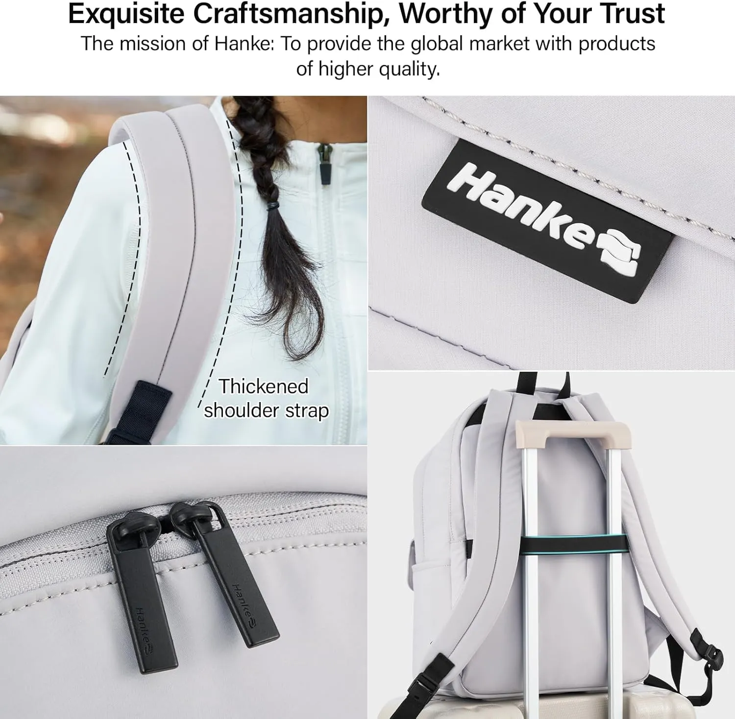 Hanke Casual Backpacks Travel Backpack for Women & Men, Lightweight Carry On Backpack for Work, Hiking wiht Unique Comfort Design (Off White)