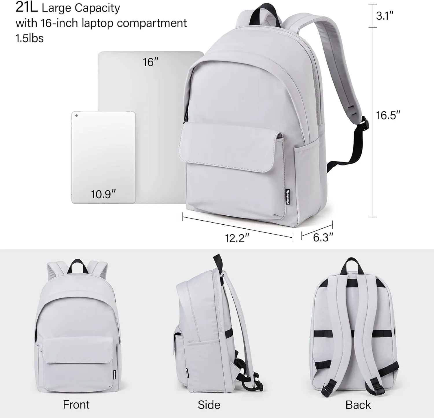 Hanke Casual Backpacks Travel Backpack for Women & Men, Lightweight Carry On Backpack for Work, Hiking wiht Unique Comfort Design (Off White)