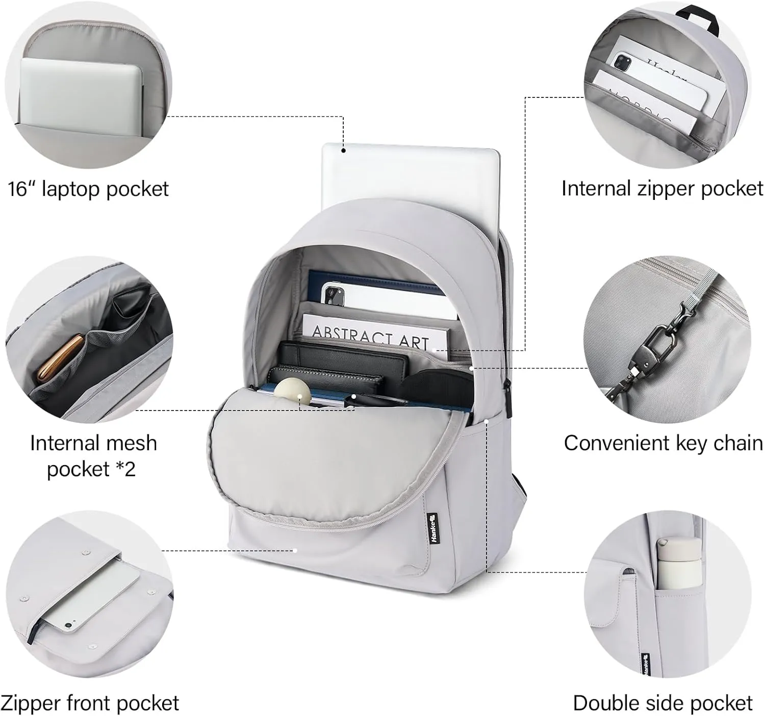 Hanke Casual Backpacks Travel Backpack for Women & Men, Lightweight Carry On Backpack for Work, Hiking wiht Unique Comfort Design (Off White)