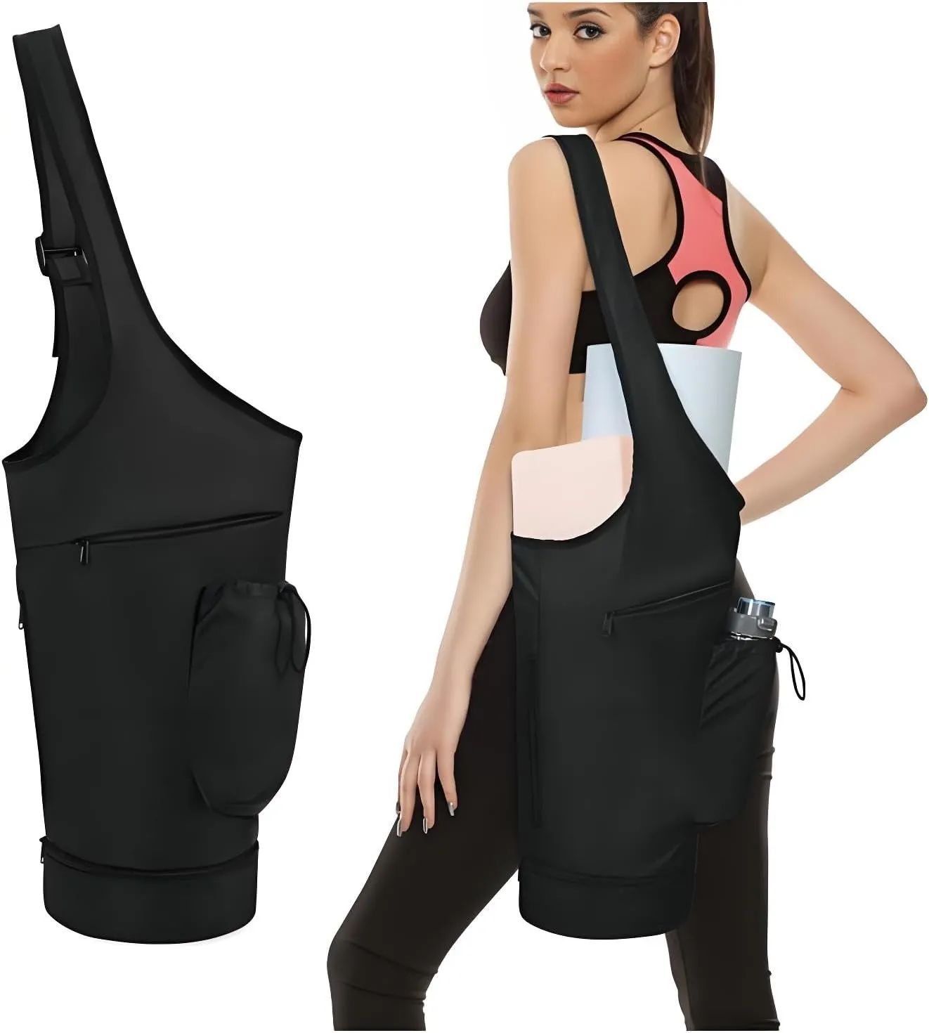 haozaikeji Yoga Mat Bag Large Capacity Yoga Tote Bag Versatile Yoga Sling Bag with Mat Straps Storage Pockets Fit Most Size Mats