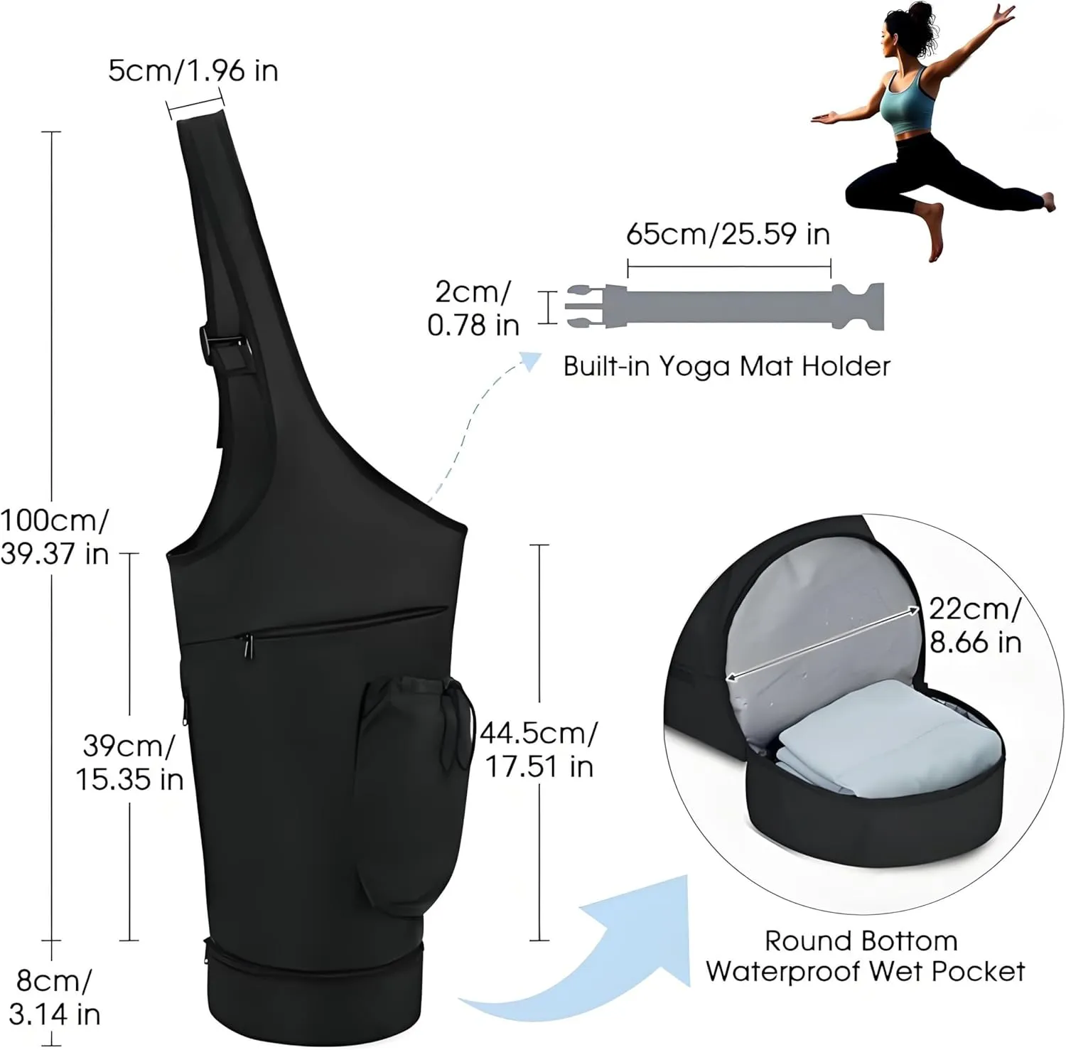 haozaikeji Yoga Mat Bag Large Capacity Yoga Tote Bag Versatile Yoga Sling Bag with Mat Straps Storage Pockets Fit Most Size Mats