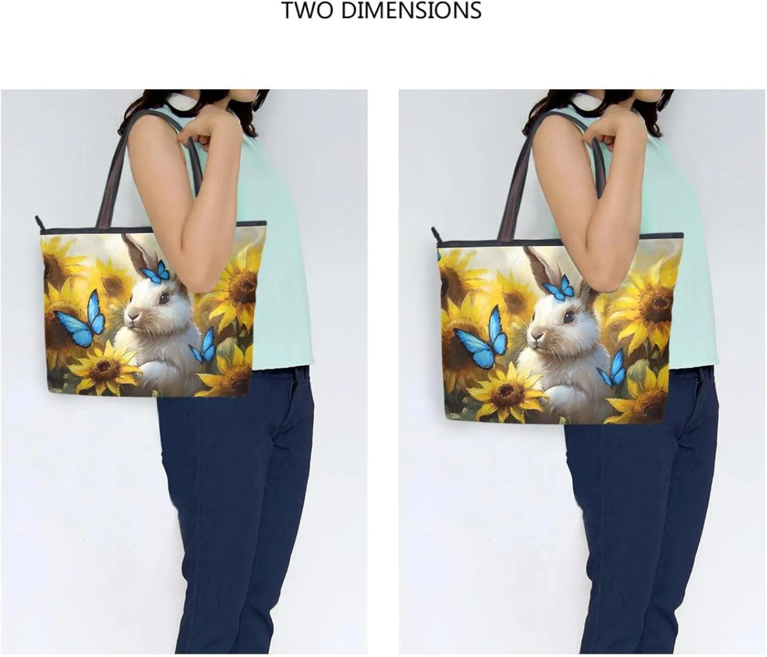 Hare Sunflower Cute Tote Bag for Women Durable Designer Handbag with Zipper for Daily Use L