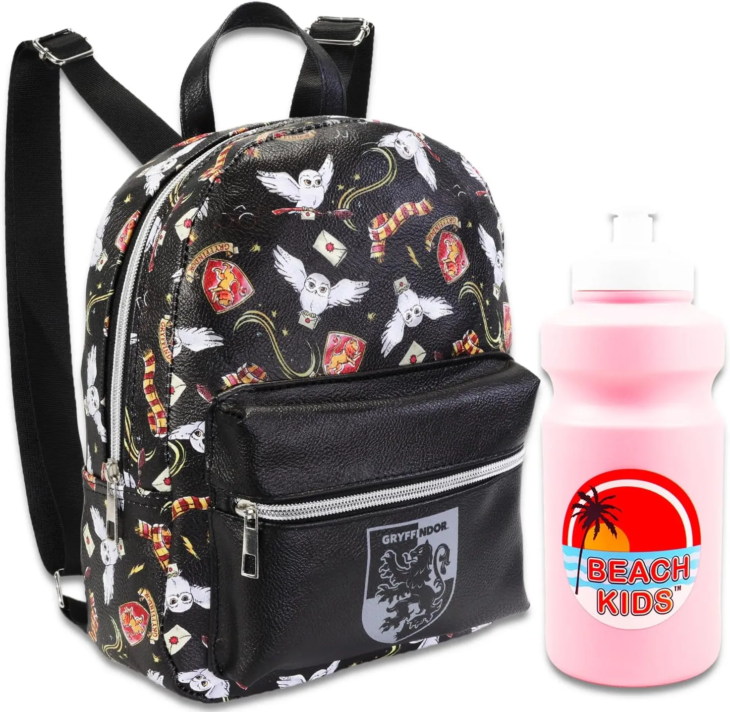 Harry Potter Mini Backpack for Women - 10” Faux Leather Harry Potter Gryffindor Backpack with Front Pocket Plus Bookmark | Harry Potter Backpack Purse Bundle