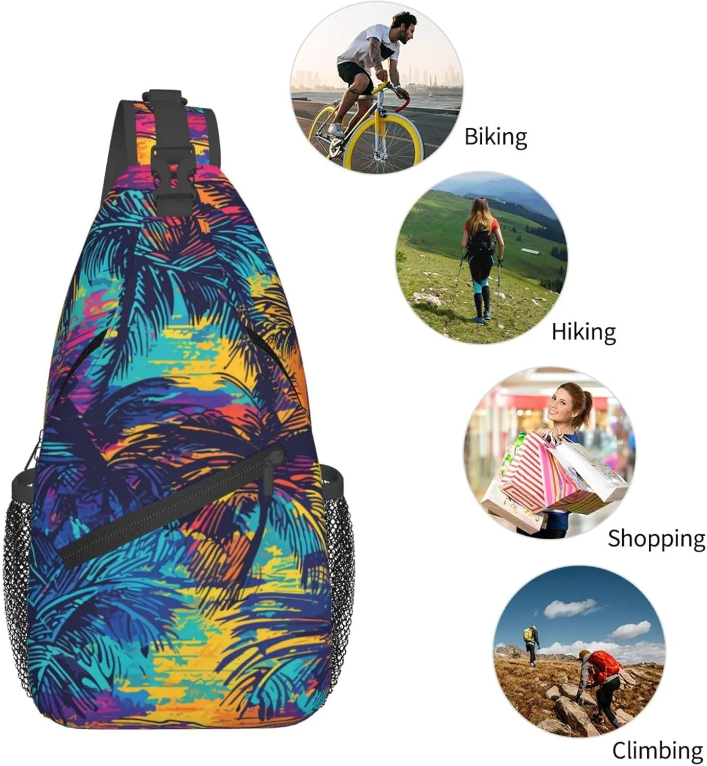 Hawaii Summer Tropical Sling Backpack Crossbody Bag, Chest Bag Daypack for Outdoors Hiking Traveling