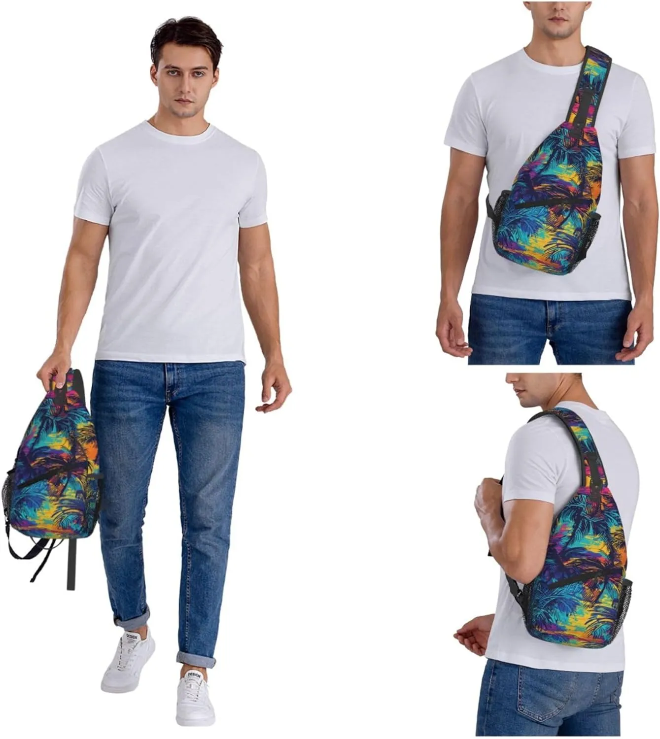 Hawaii Summer Tropical Sling Backpack Crossbody Bag, Chest Bag Daypack for Outdoors Hiking Traveling