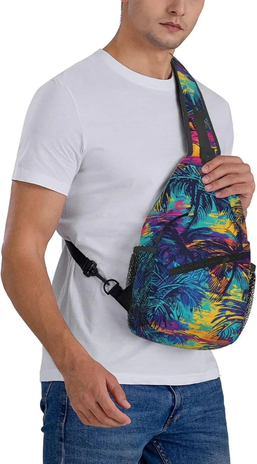 Hawaii Summer Tropical Sling Backpack Crossbody Bag, Chest Bag Daypack for Outdoors Hiking Traveling