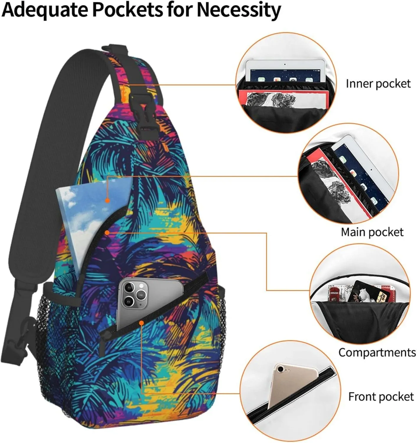 Hawaii Summer Tropical Sling Backpack Crossbody Bag, Chest Bag Daypack for Outdoors Hiking Traveling