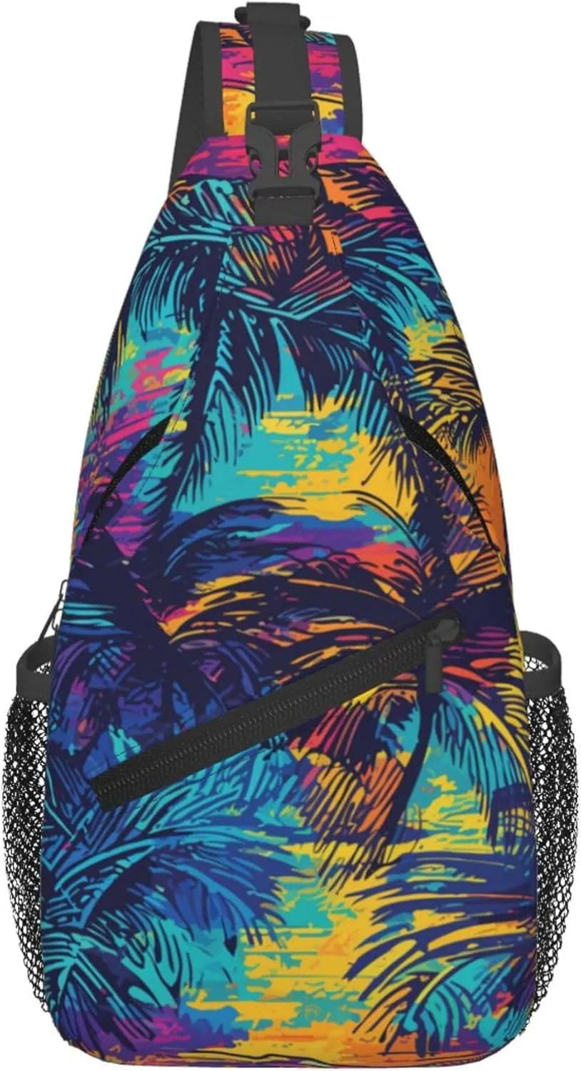 Hawaii Summer Tropical Sling Backpack Crossbody Bag, Chest Bag Daypack for Outdoors Hiking Traveling