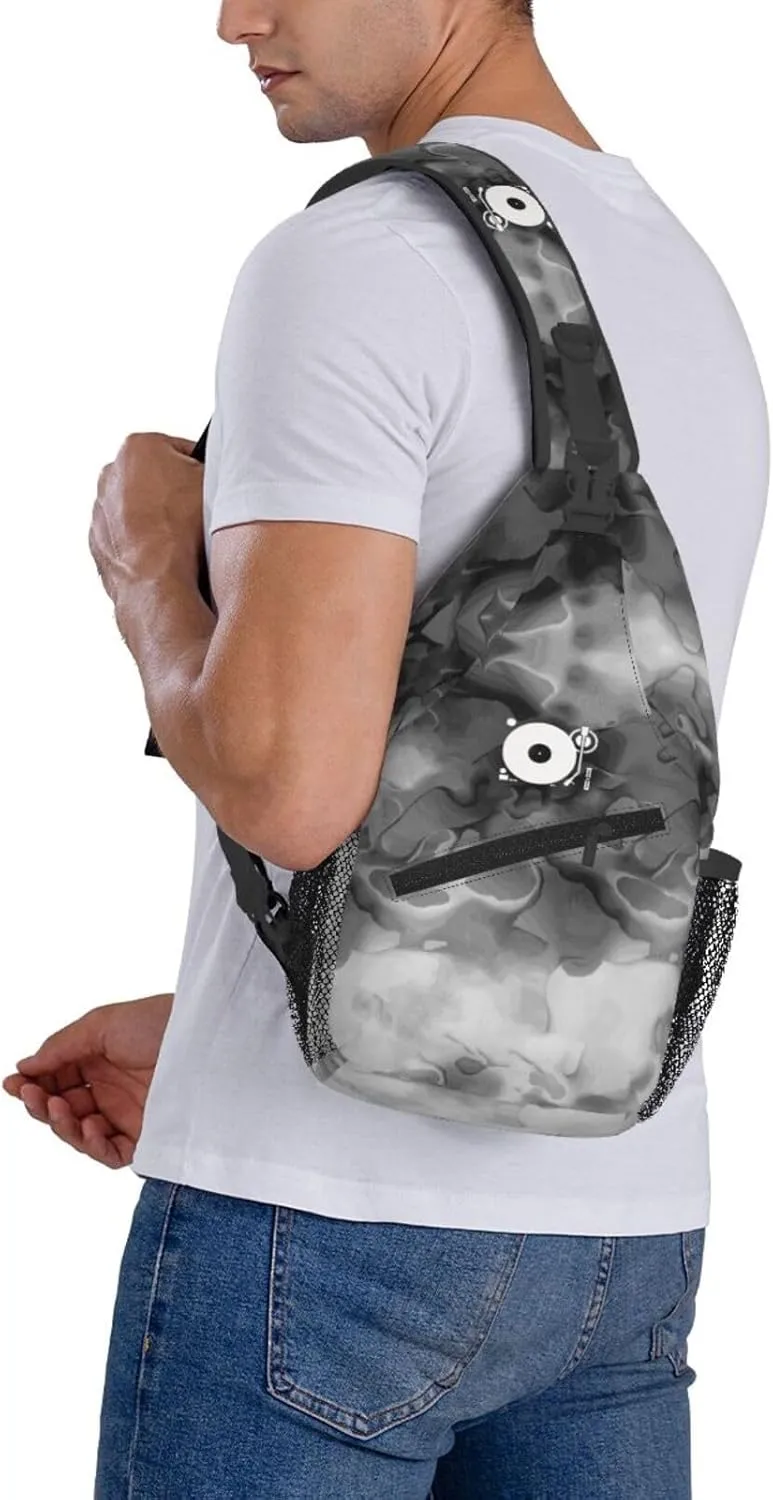 Headphones Record Disc Platter Disk Dj Play Vinyl Sling Bag Crossbody Backpack Shoulder Casual Daypack Bag for Men Women