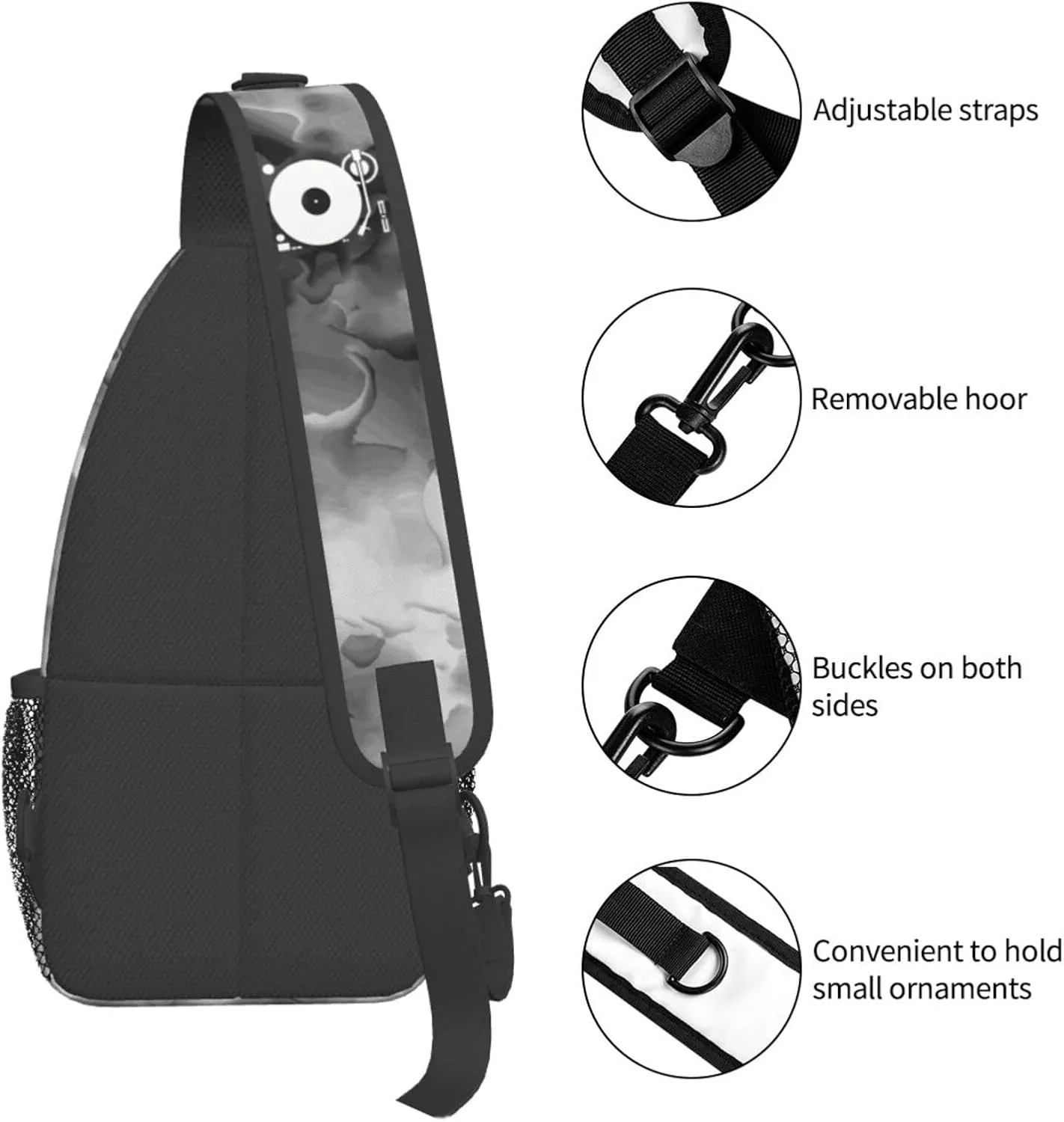 Headphones Record Disc Platter Disk Dj Play Vinyl Sling Bag Crossbody Backpack Shoulder Casual Daypack Bag for Men Women