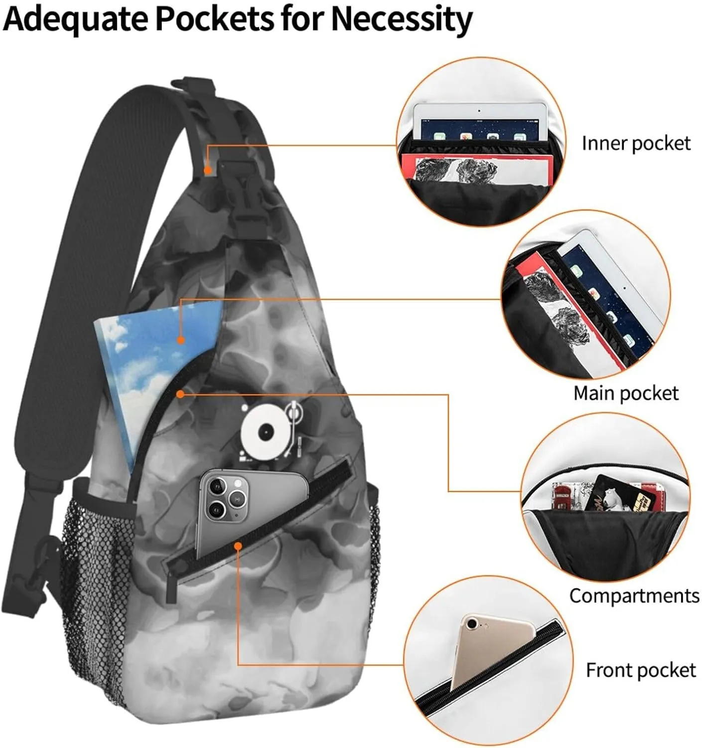 Headphones Record Disc Platter Disk Dj Play Vinyl Sling Bag Crossbody Backpack Shoulder Casual Daypack Bag for Men Women